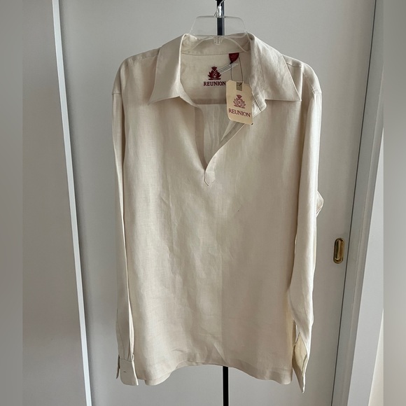 NWT Reunion premium 100% linen tunic Skipper collared casual shirt ivory XXL - Picture 12 of 15